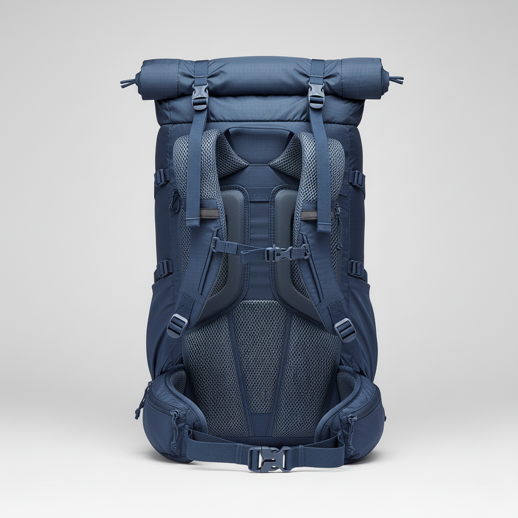 50L Hiking Backpack – Expandable Roll-Top, Ripstop Nylon, and Ventilated Back Support for Trekking