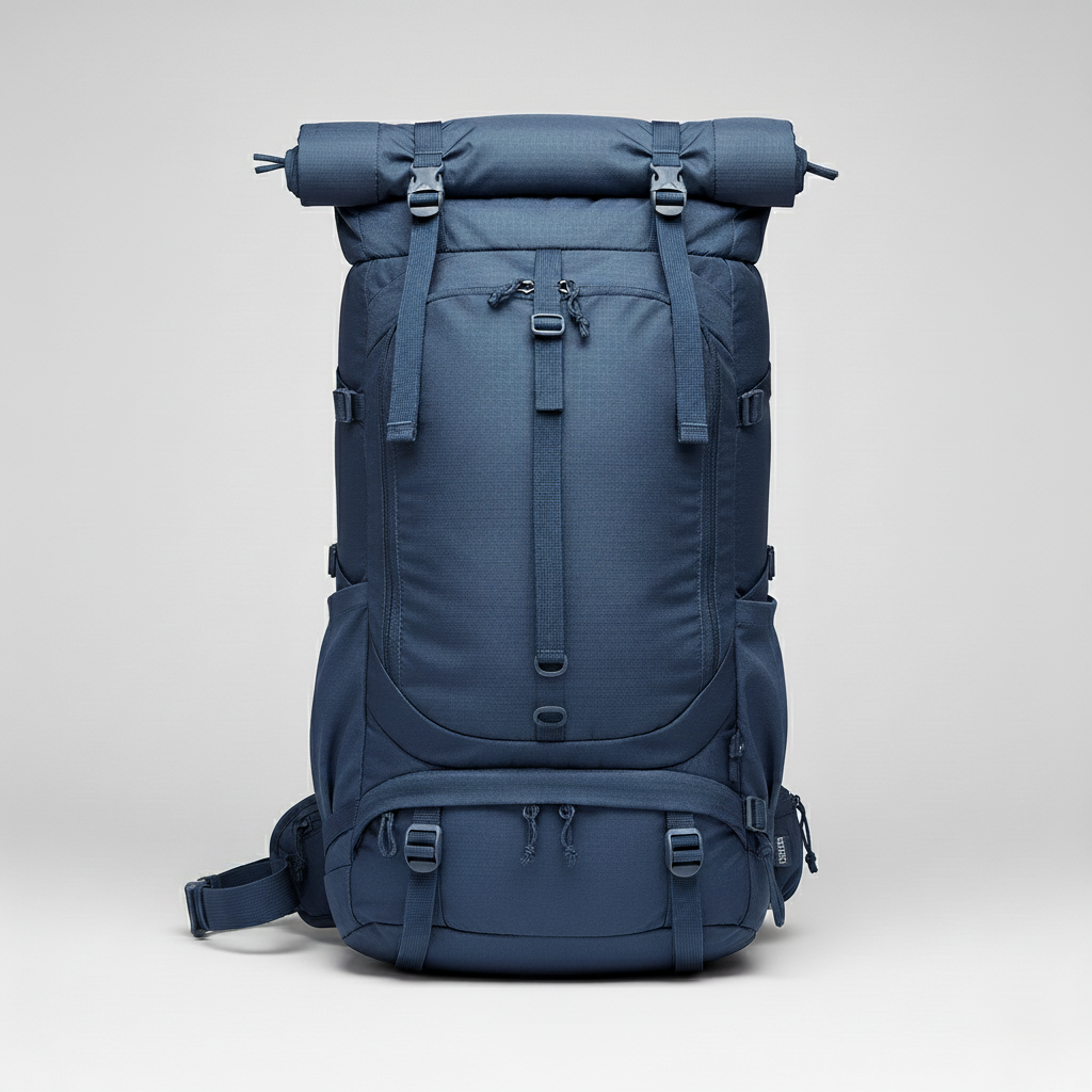 50L Hiking Backpack – Expandable Roll-Top, Ripstop Nylon, and Ventilated Back Support for Trekking