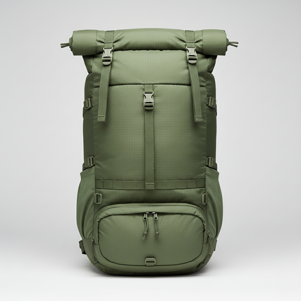 50L Hiking Backpack – Expandable Roll-Top, Ripstop Nylon, and Ventilated Back Support for Trekking