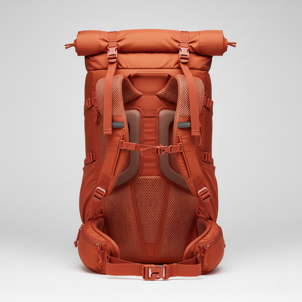 50L Hiking Backpack – Expandable Roll-Top, Ripstop Nylon, and Ventilated Back Support for Trekking